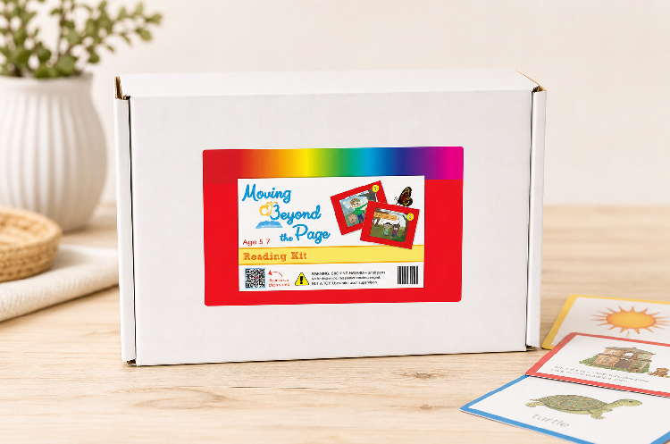 Beyond the Page Reading materials kit box with readers, letter cards, word-building cards, and review cards